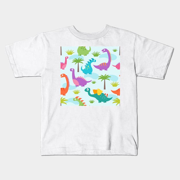 Assorted Illustrated Dinosaurs Kids T-Shirt by bluerockproducts